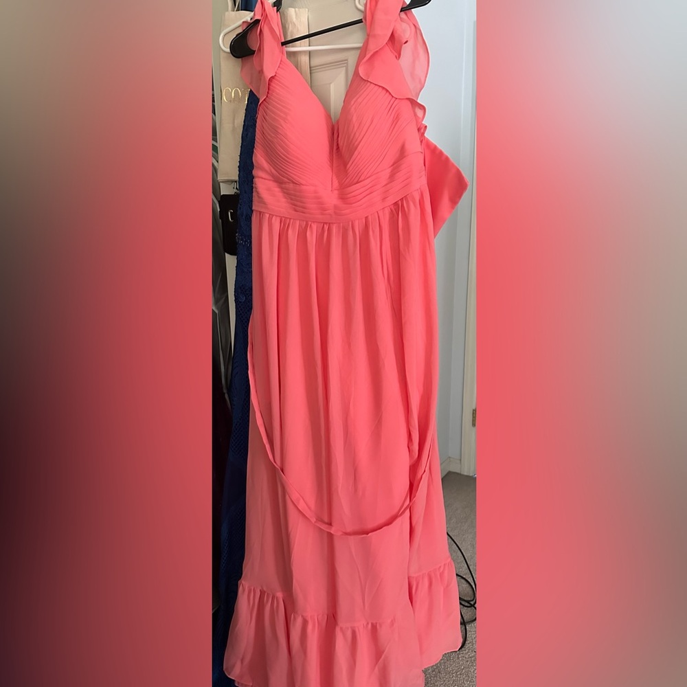 Elegant Coral Ruffle Maxi Dress